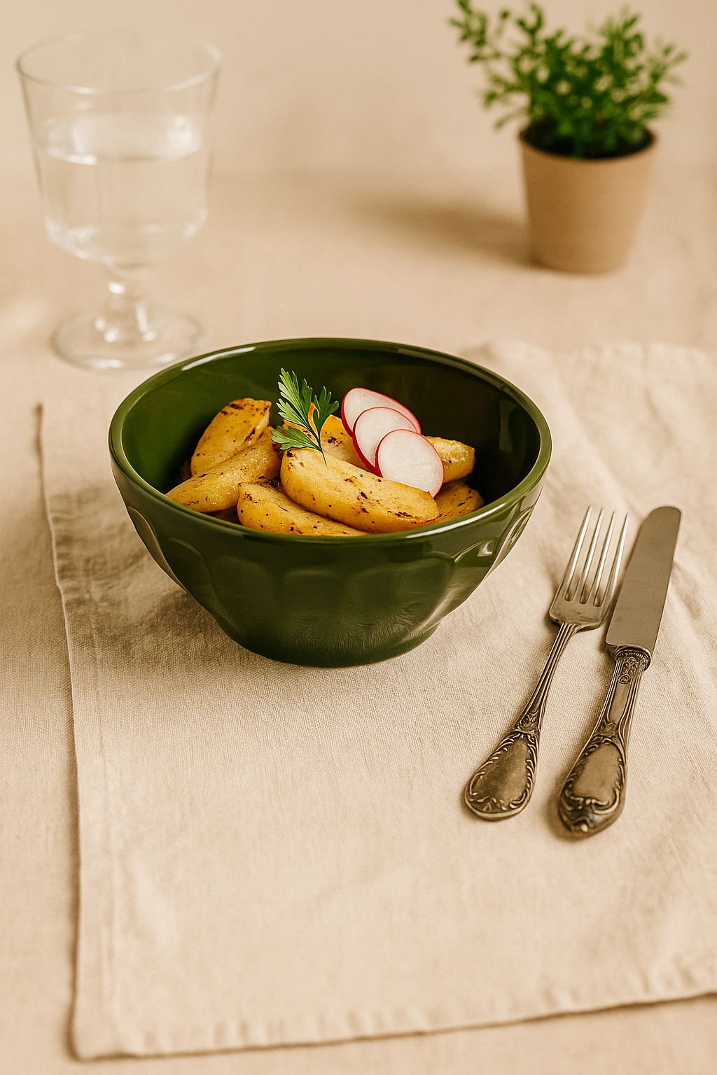 Khaki Green Ceramic Stoneware Fluted Bowl Design