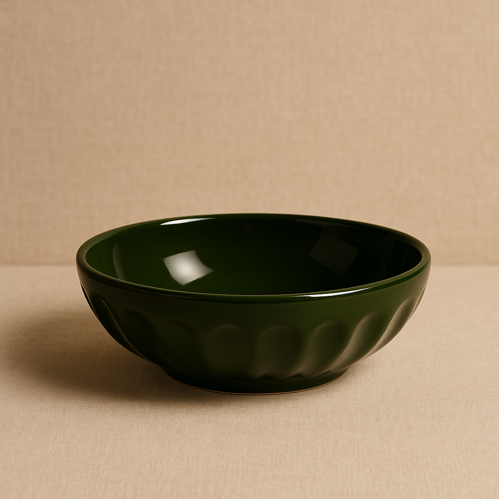 Dark green fluted stoneware soup plate