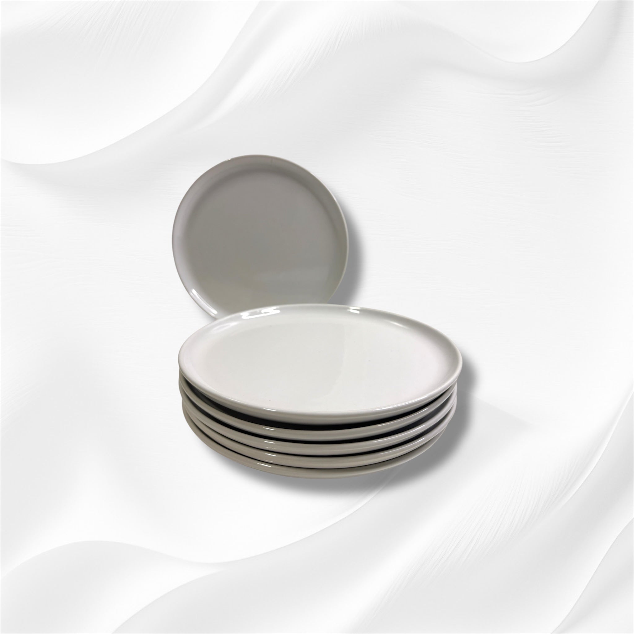 Set of 6 White Ceramic Stoneware Dinner Plates in Minimalist Style