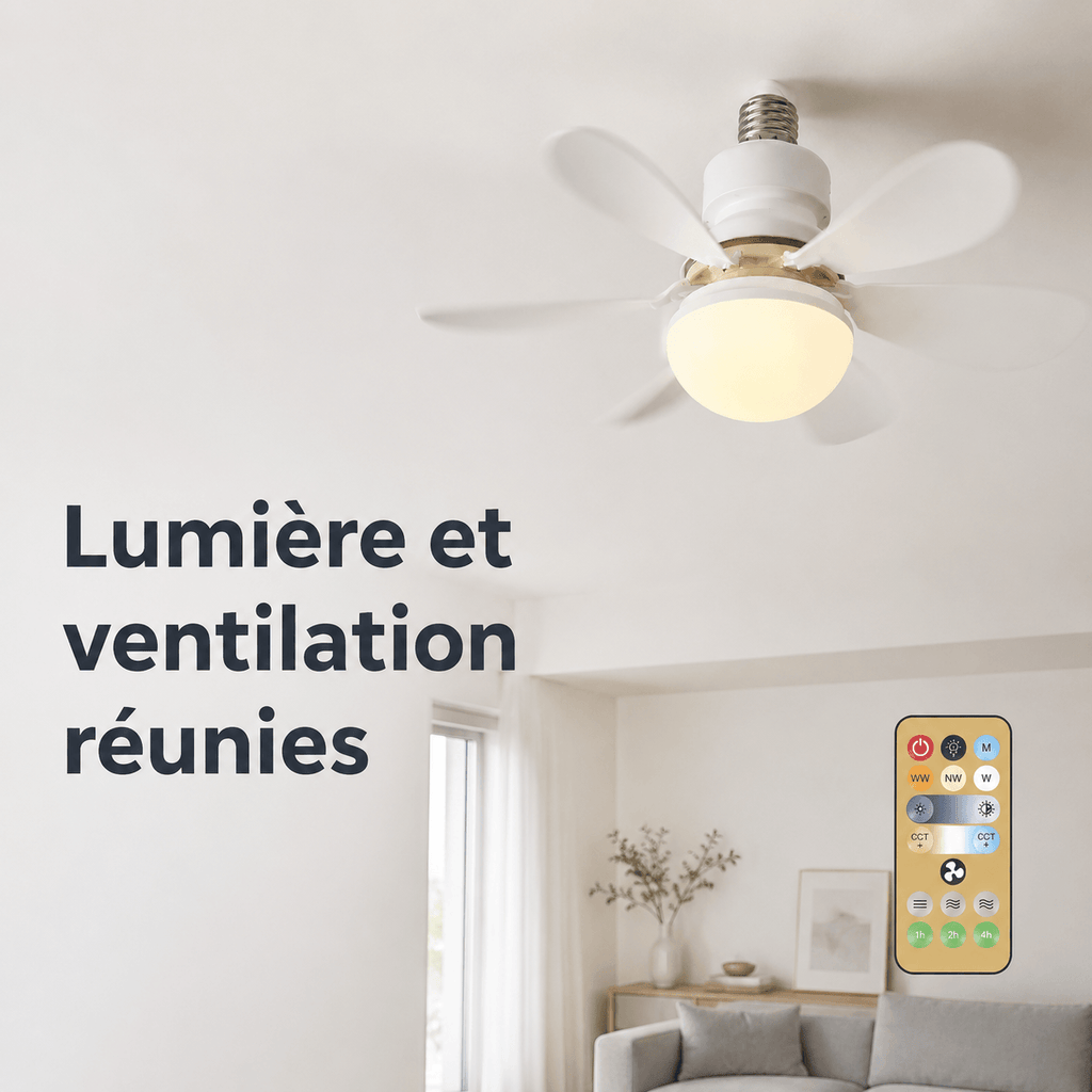 Ventilateur de Plafond LED avec Télécommande - E27, 40W, Luminosité Réglable