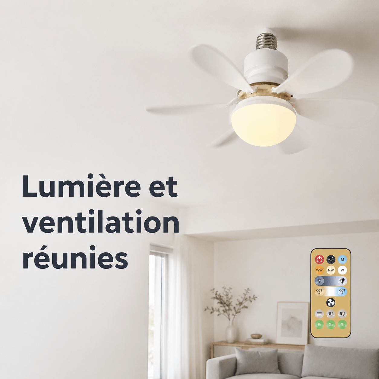 Ventilateur de Plafond LED avec Télécommande - E27, 40W, Luminosité Réglable