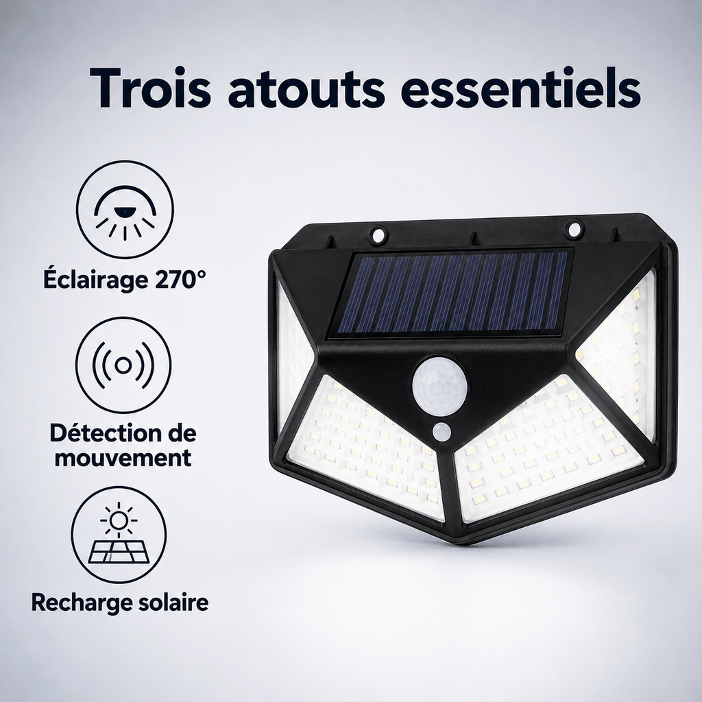 Lampe Solaire Extérieure Détecteur de Mouvement 270° LED Noire
