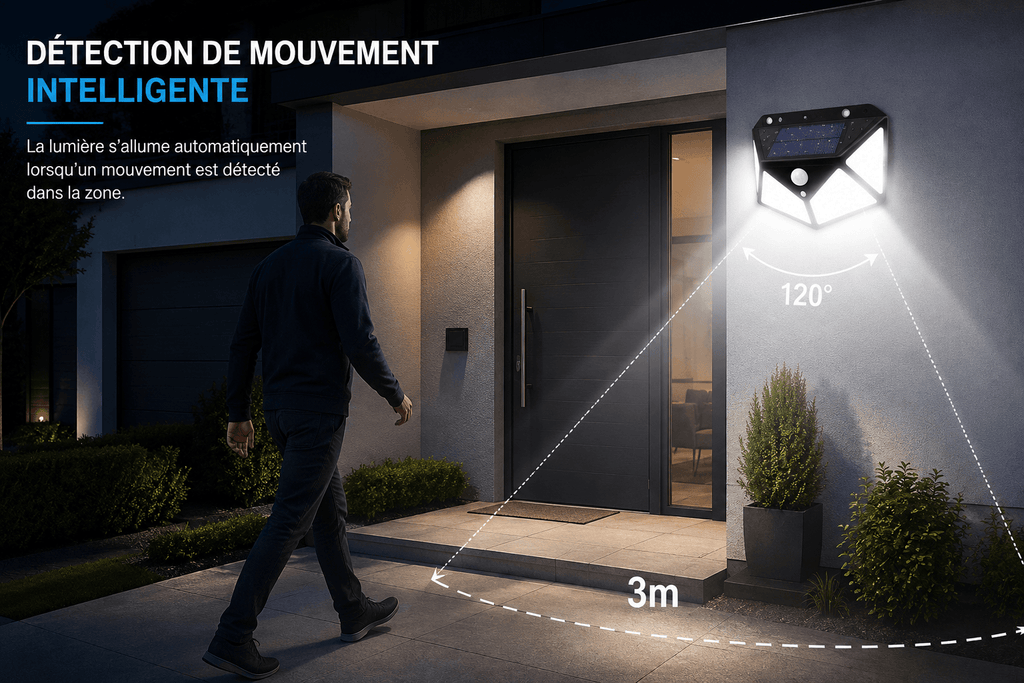 Lampe Solaire Extérieure Détecteur de Mouvement 270° LED Noire