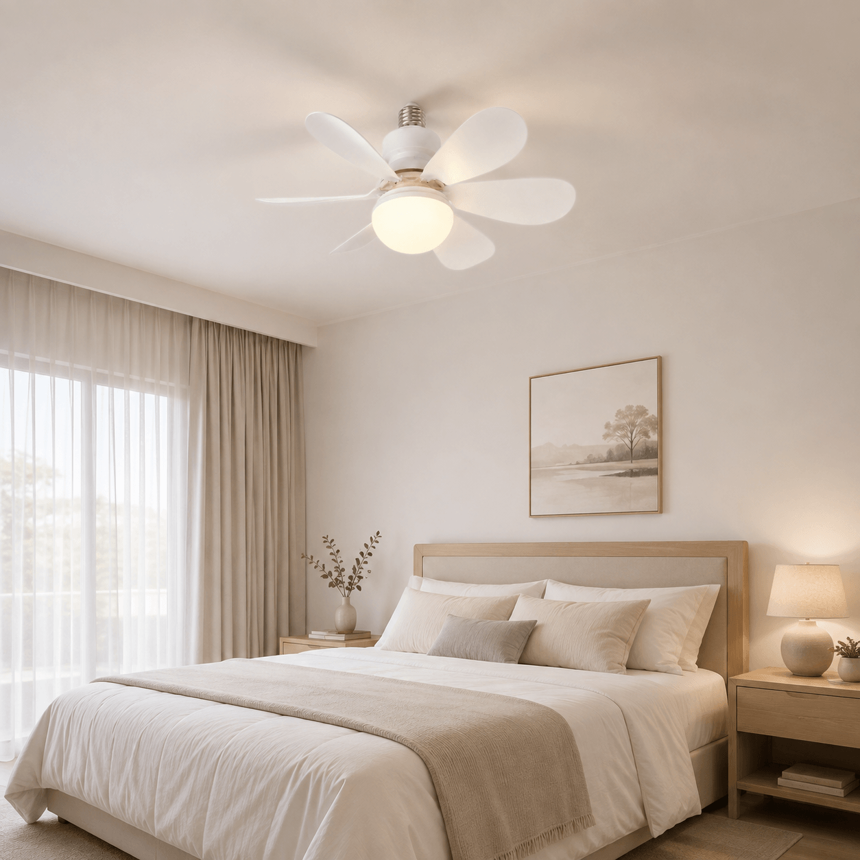 Ventilateur de Plafond LED avec Télécommande - E27, 40W, Luminosité Réglable