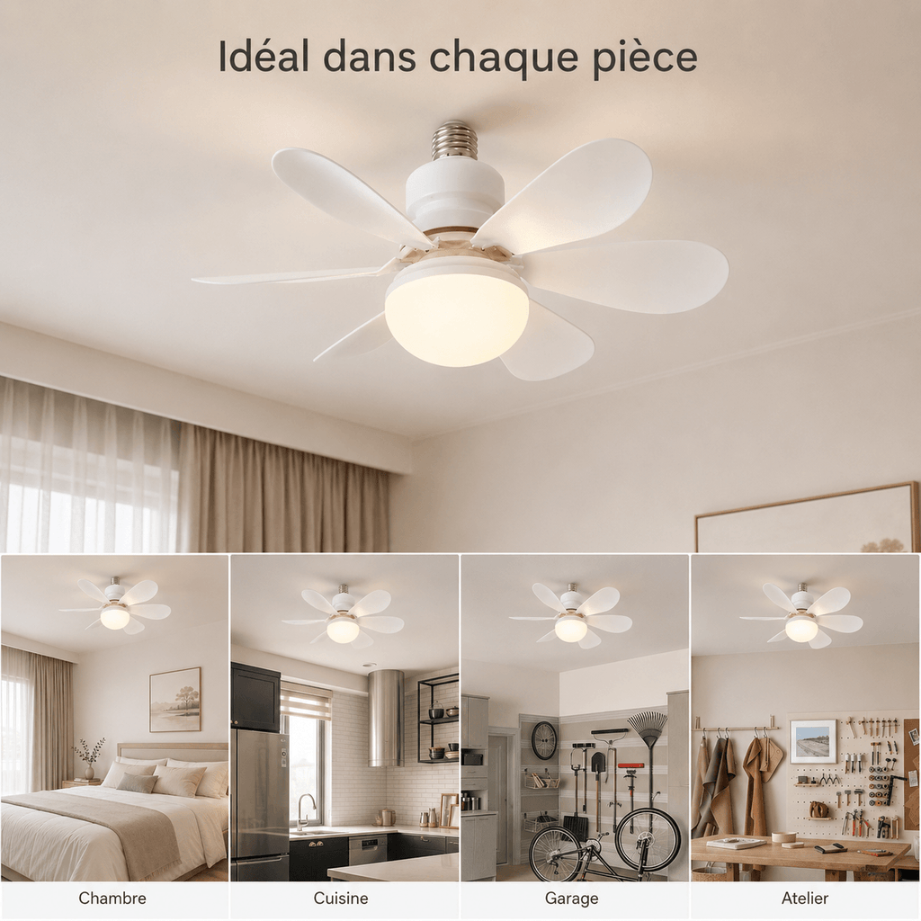 Ventilateur de Plafond LED avec Télécommande - E27, 40W, Luminosité Réglable