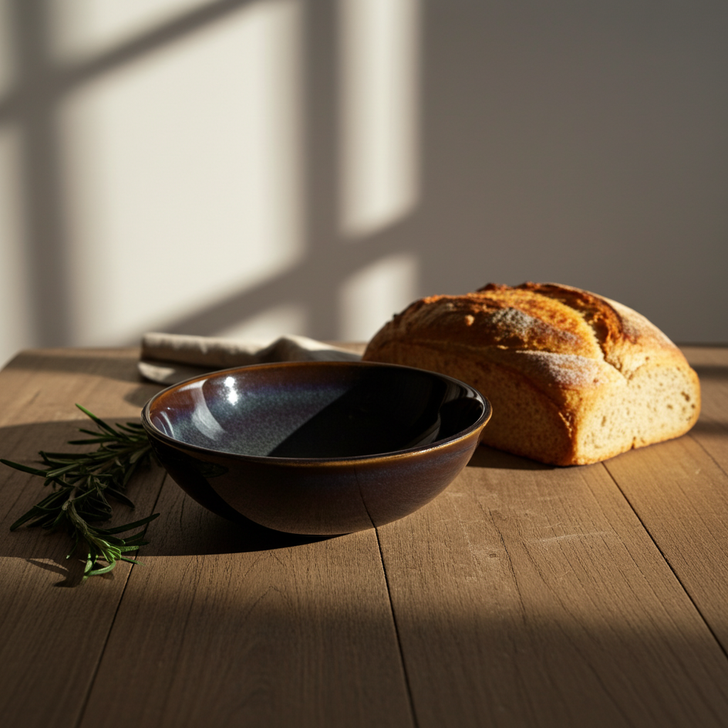 Bol fait main en grès céramique brun bleu style artisanal