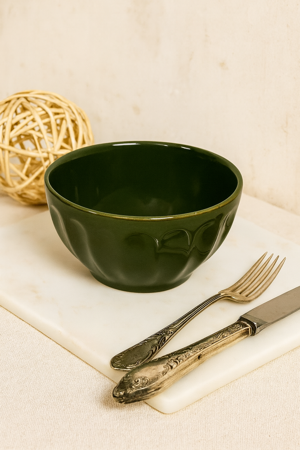 Khaki Green Ceramic Stoneware Fluted Bowl Design