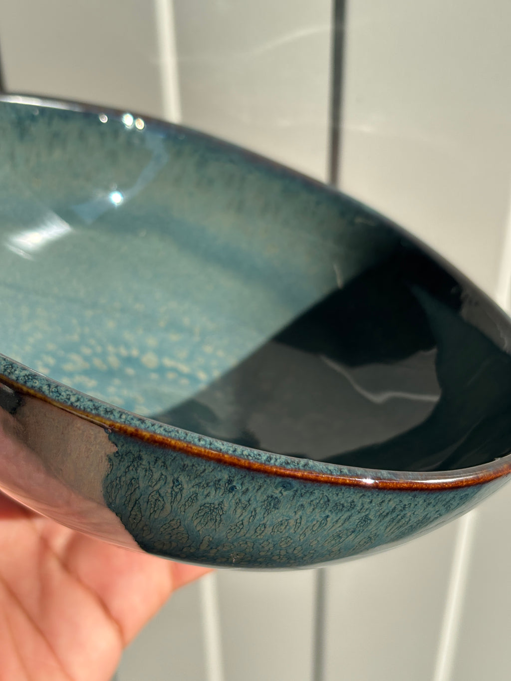 Bol Neuf Céramique Bleu Canard Grisé Effet Glacé Craquelé Design Moderne