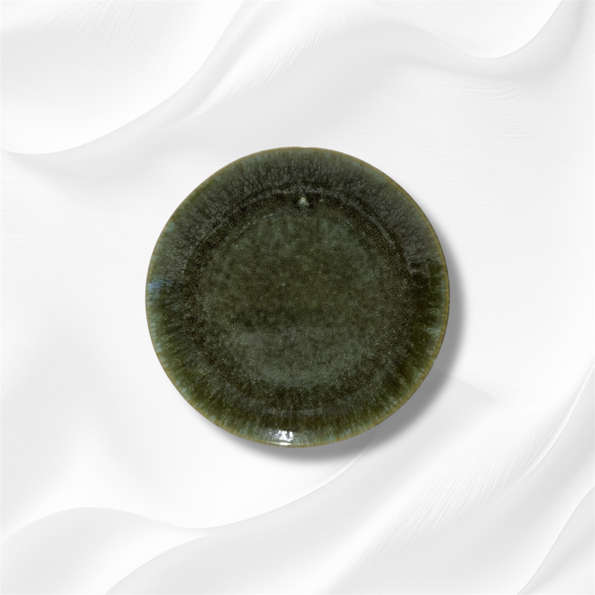 Assiette Plate Grès Vert Forêt Émaillé