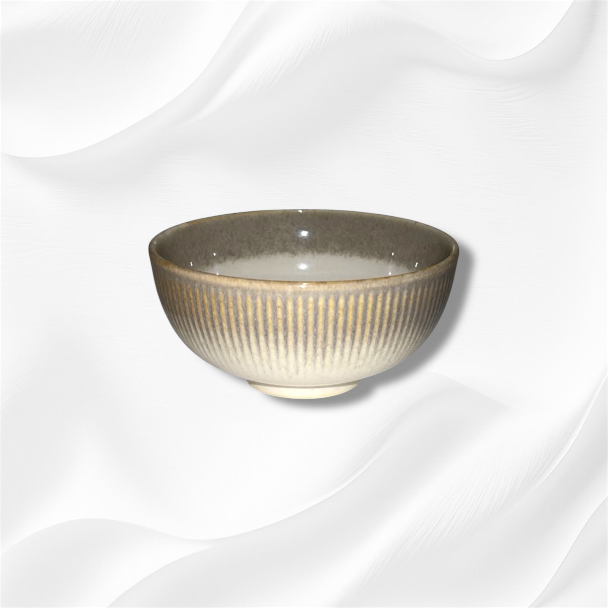 Bol en grès à rayures taupe et beige