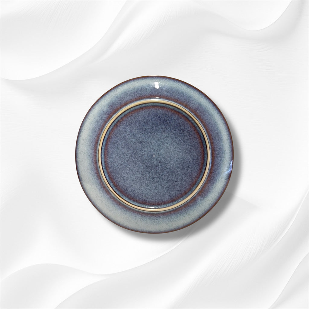 Assiette Plate Céramique Grès Bleu Marine Océanique