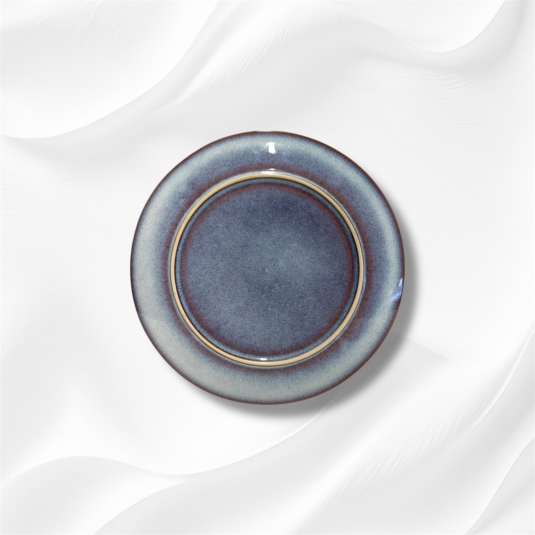 Assiette Plate Céramique Grès Bleu Marine Océanique