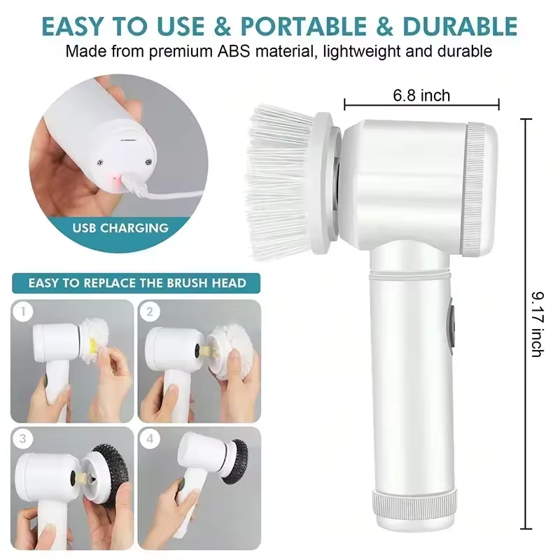 Cordless Multi-Surface Electric Cleaning Brush – 5 Heads