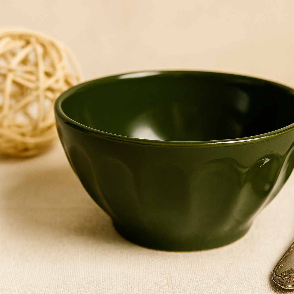 Khaki Green Ceramic Stoneware Fluted Bowl Design