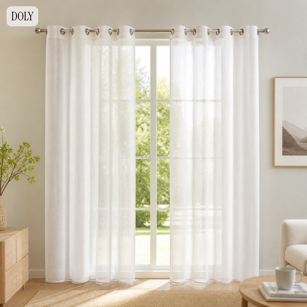 Lot de 2 rideaux voilages blancs 140x240 cm à oeillets transparents