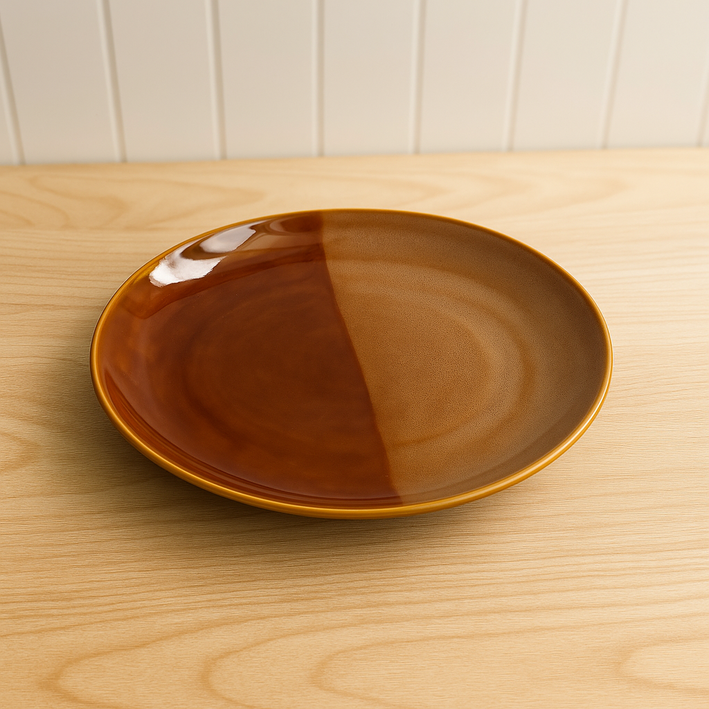 Assiette Plate Grès Bicolore Marron Terre