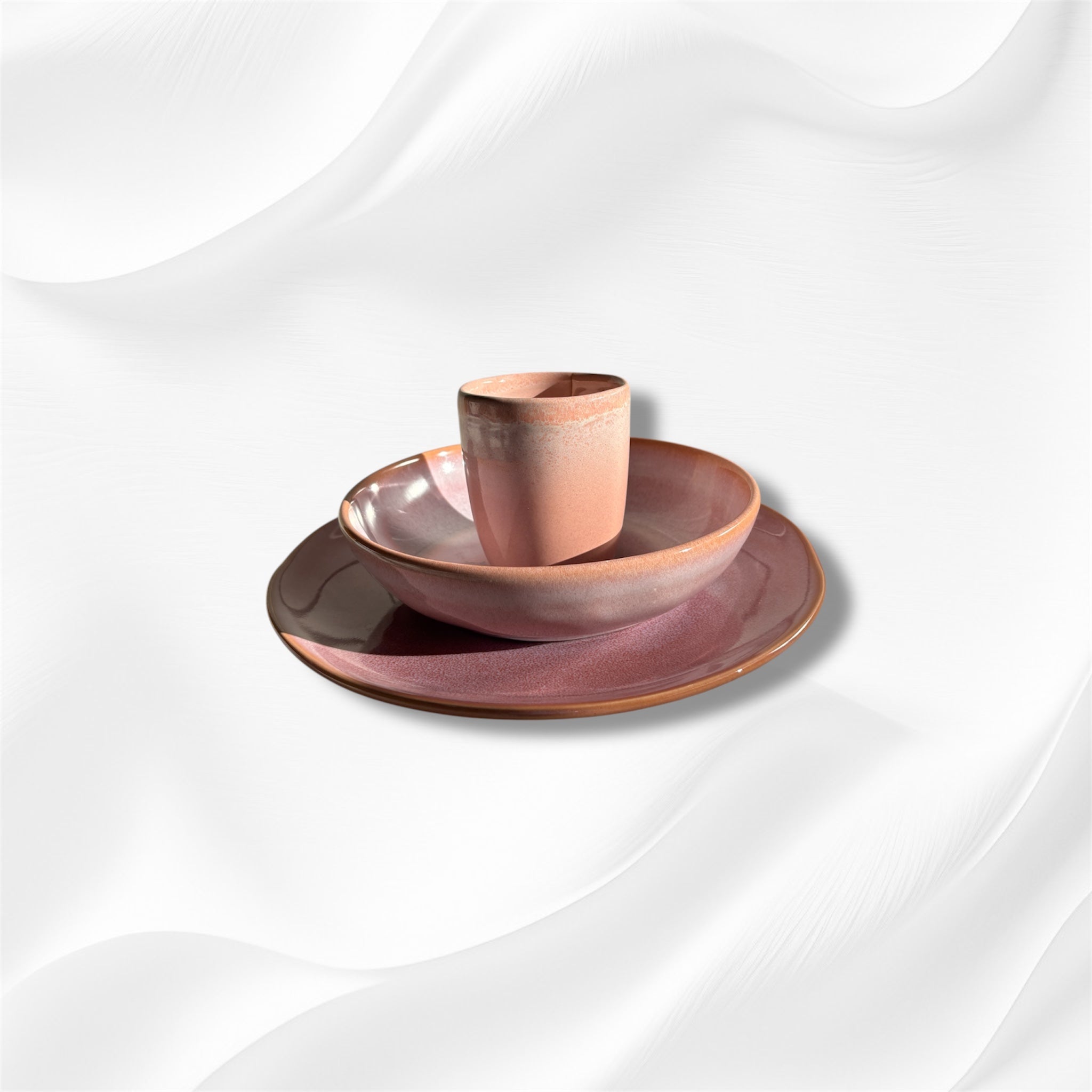 Powder Pink Glazed Ceramic Stoneware Dinnerware Set 3 Pieces Mug Dinner Plate Soup Plate