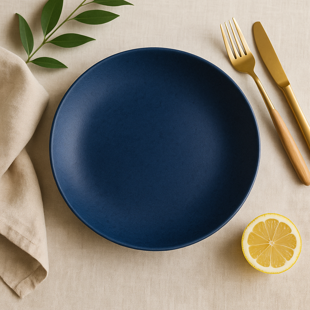 Assiette En Céramique Grès Bleu Marine Foncé Effet Mat Design Moderne Style Contemporain