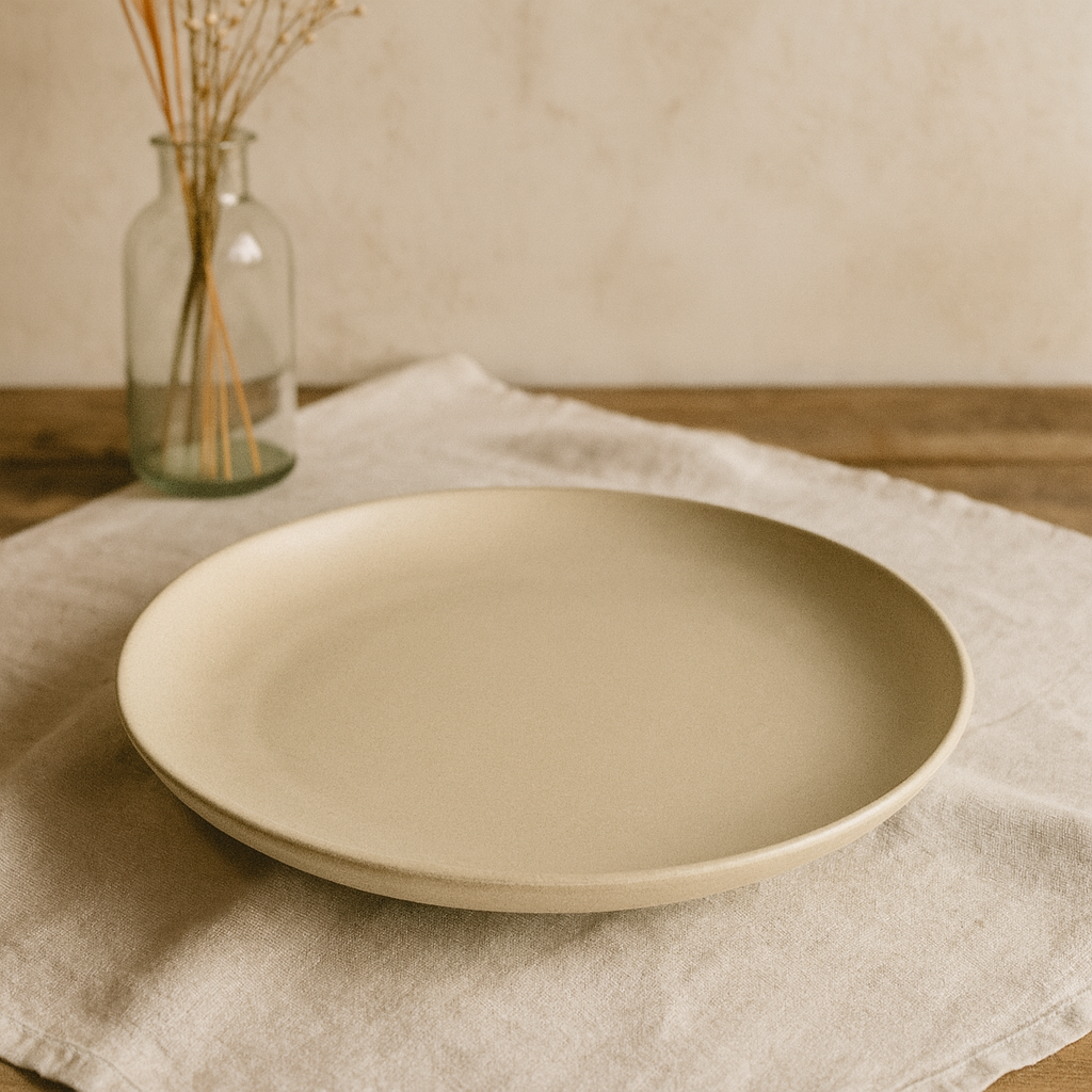 Assiette Plate Crème En Grès Céramique Fini Mat Moucheté Fait Main