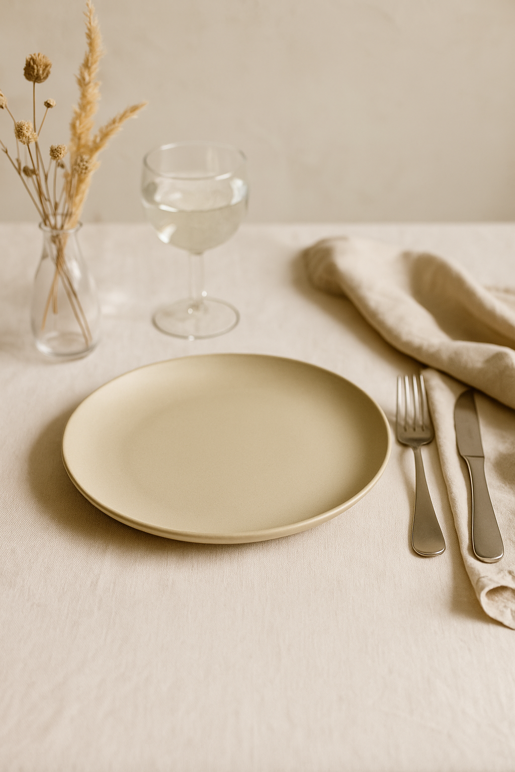 Assiette Plate Crème En Grès Céramique Fini Mat Moucheté Fait Main