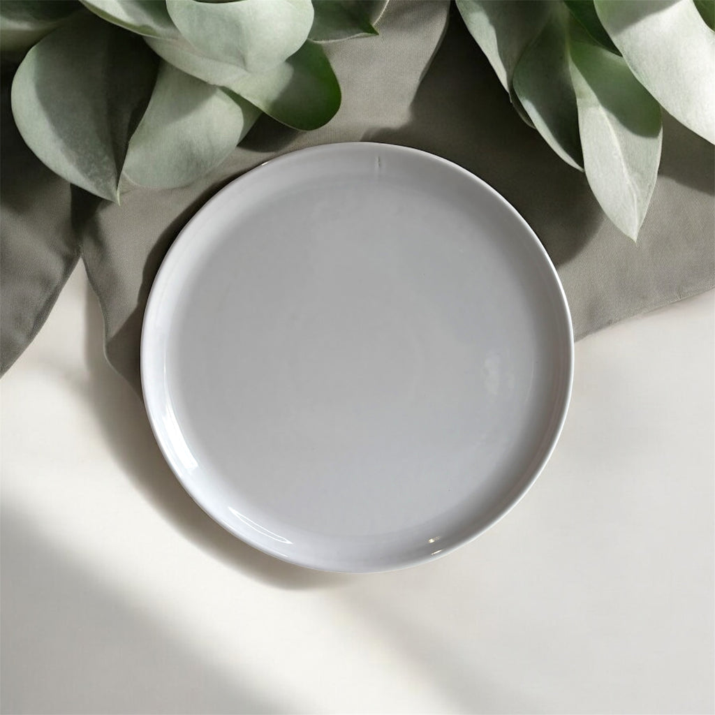 White Ceramic Stoneware Dessert Plate with a Glossy Finish, Handmade