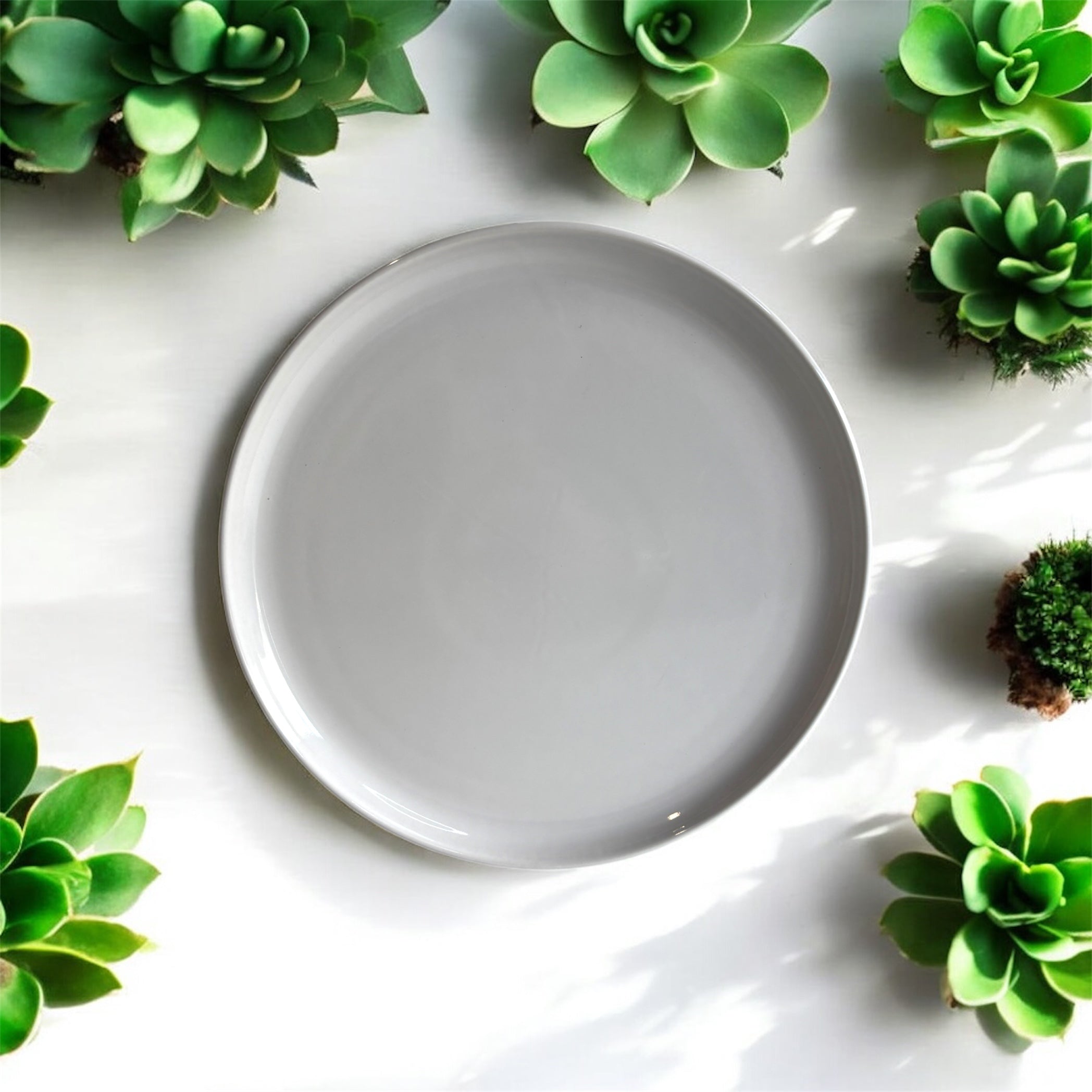 White Stoneware Dinner Plate with a Glossy Finish, Handmade