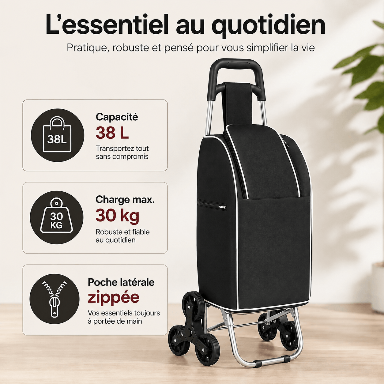 Foldable Aluminum Shopping Trolley Waterproof 30kg