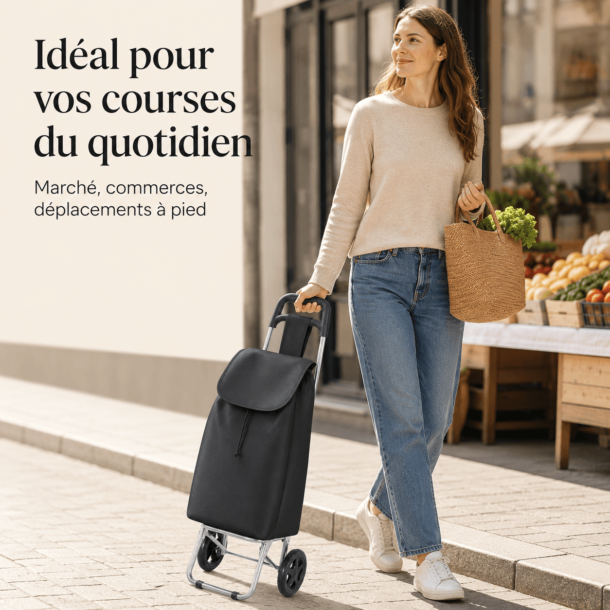 Chariot de Courses Pliable Compact Aluminium Imperméable 30kg