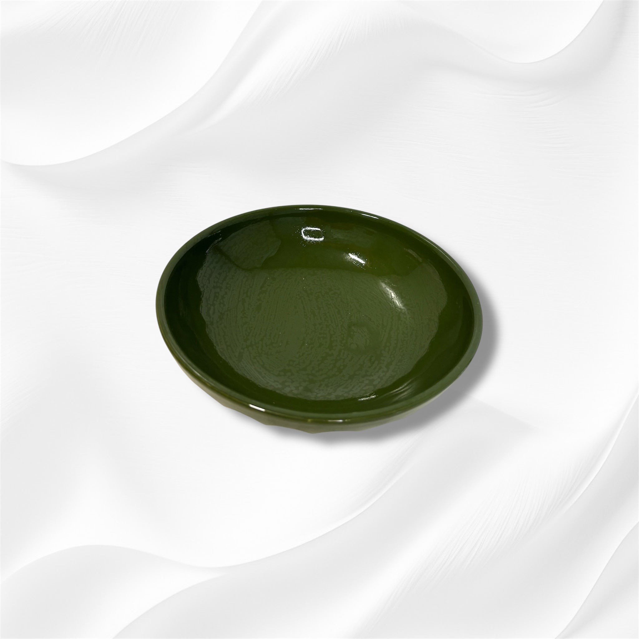 Dark green fluted stoneware soup plate