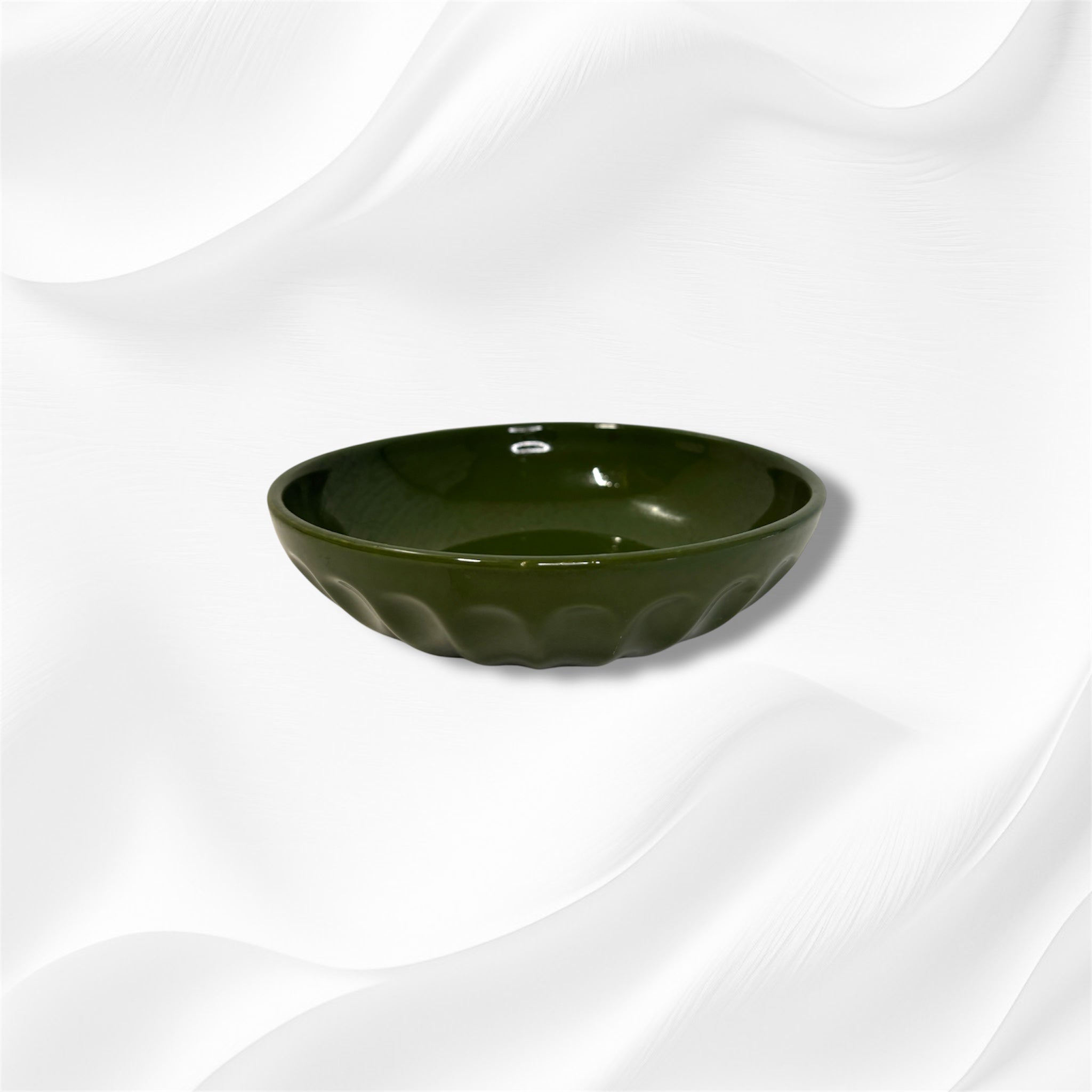 Dark green fluted stoneware soup plate