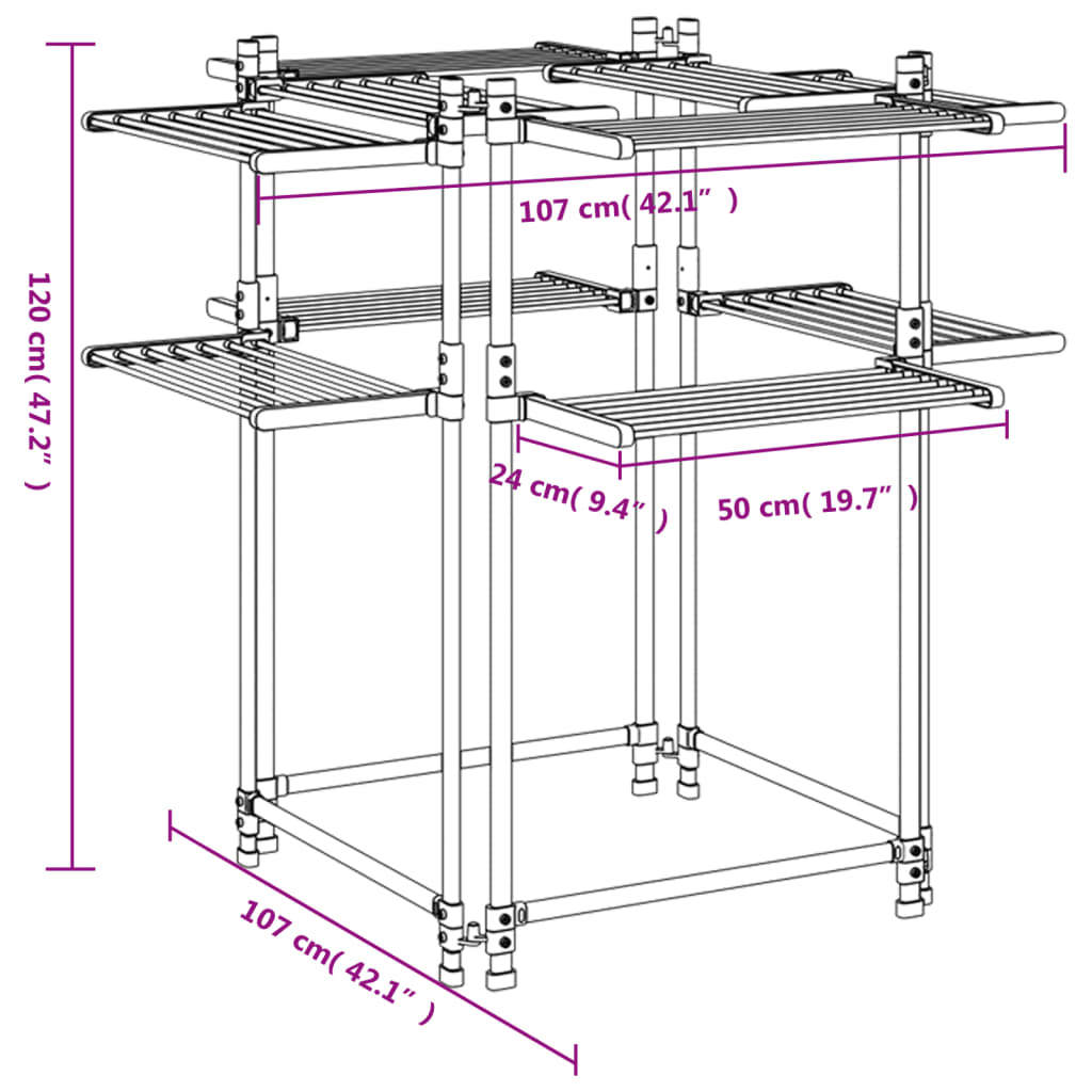 Étendoir à Linge Grand Format Aluminium 107x107x120cm, 33m de Suspension