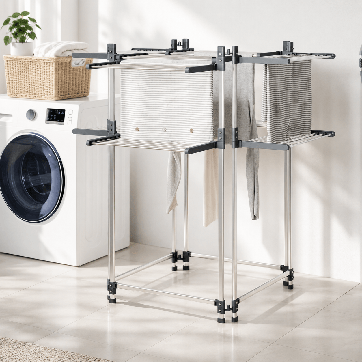 Étendoir à Linge Grand Format Aluminium 107x107x120cm, 33m de Suspension