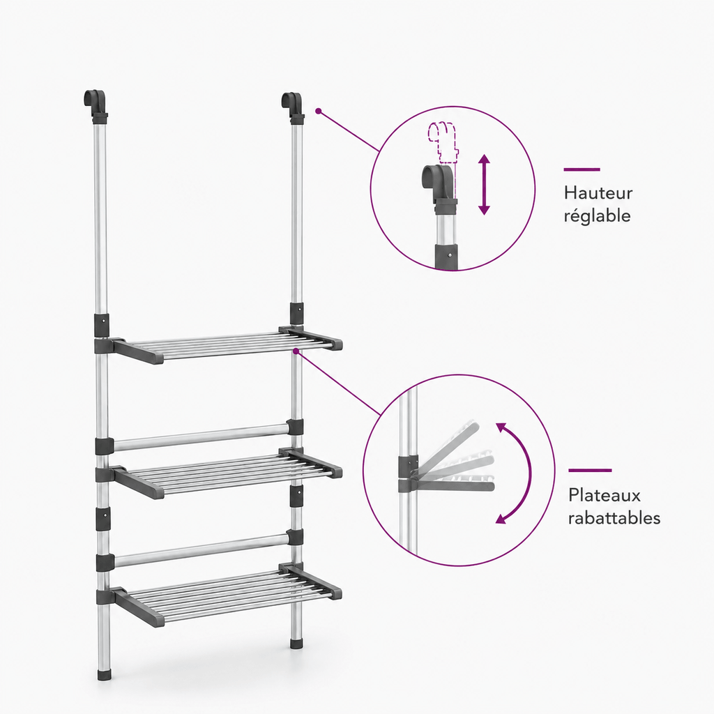 Étendoir à Linge Suspendu Aluminium Hauteur Réglable Pliable