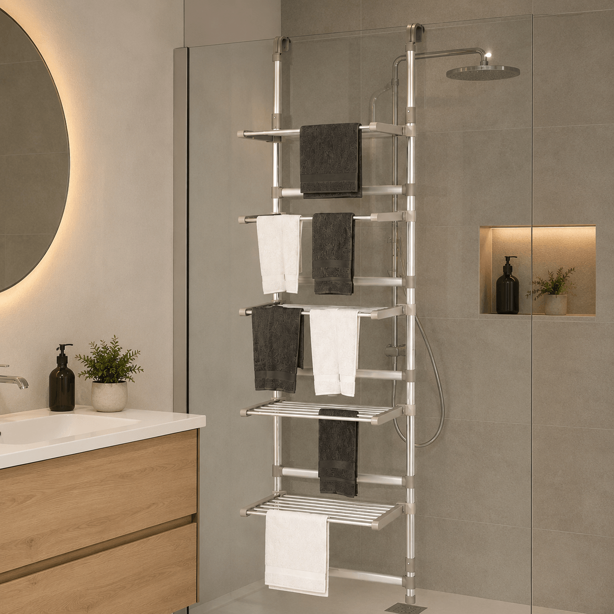 Étendoir à Linge Suspendu Aluminium Hauteur Réglable Pliable