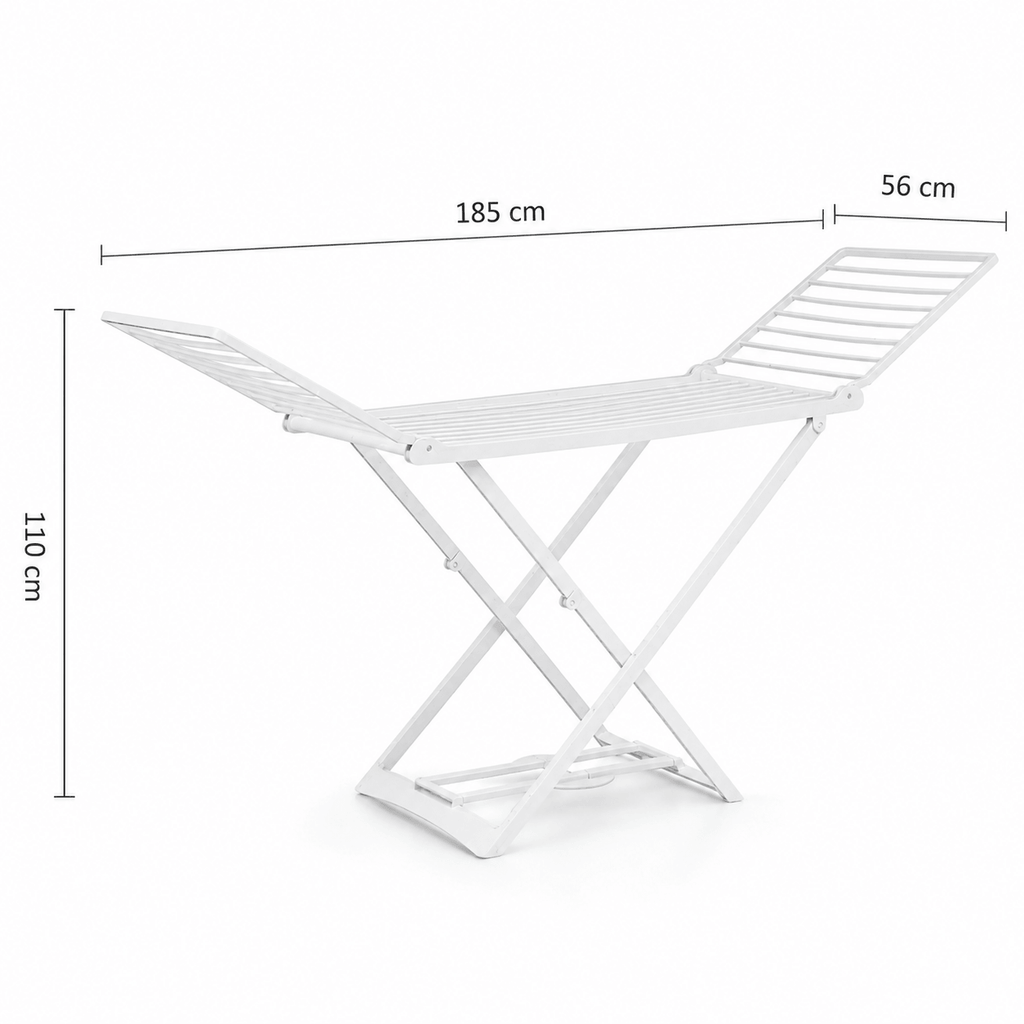 Étendoir à Linge Pliable 2 Ailes Latérales Plastique Blanc 185cm