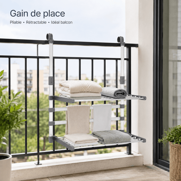 Étendoir à Linge pour Balcon Aluminium Rétractable Pliable