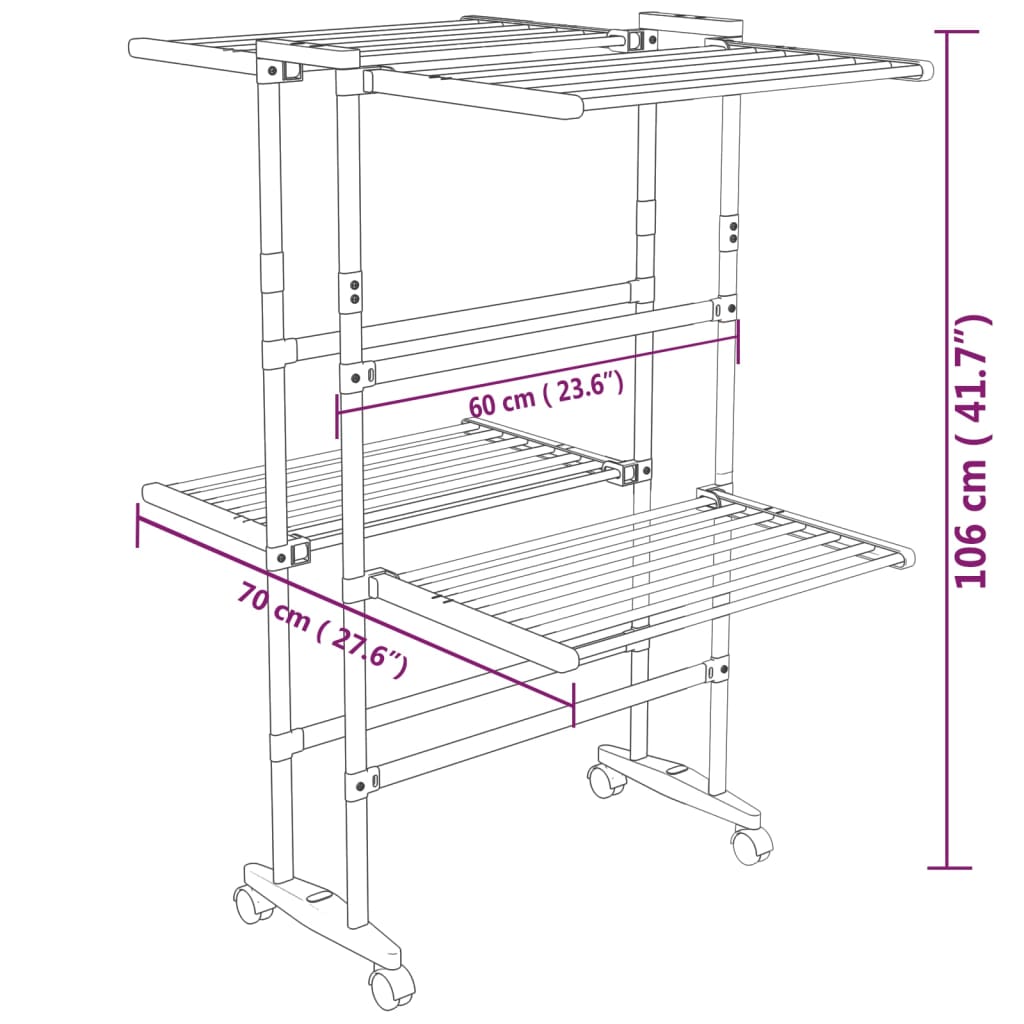 Étendoir à Linge sur Roulettes Aluminium Pliable