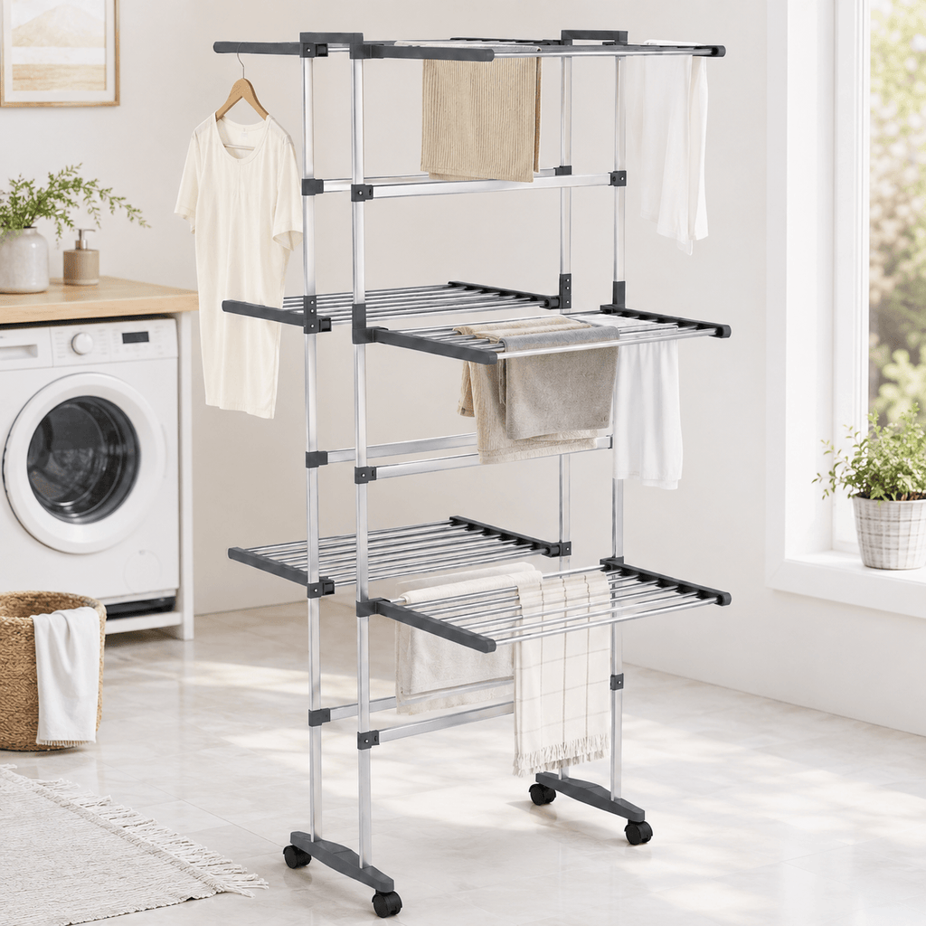 Étendoir à Linge sur Roulettes Aluminium Pliable