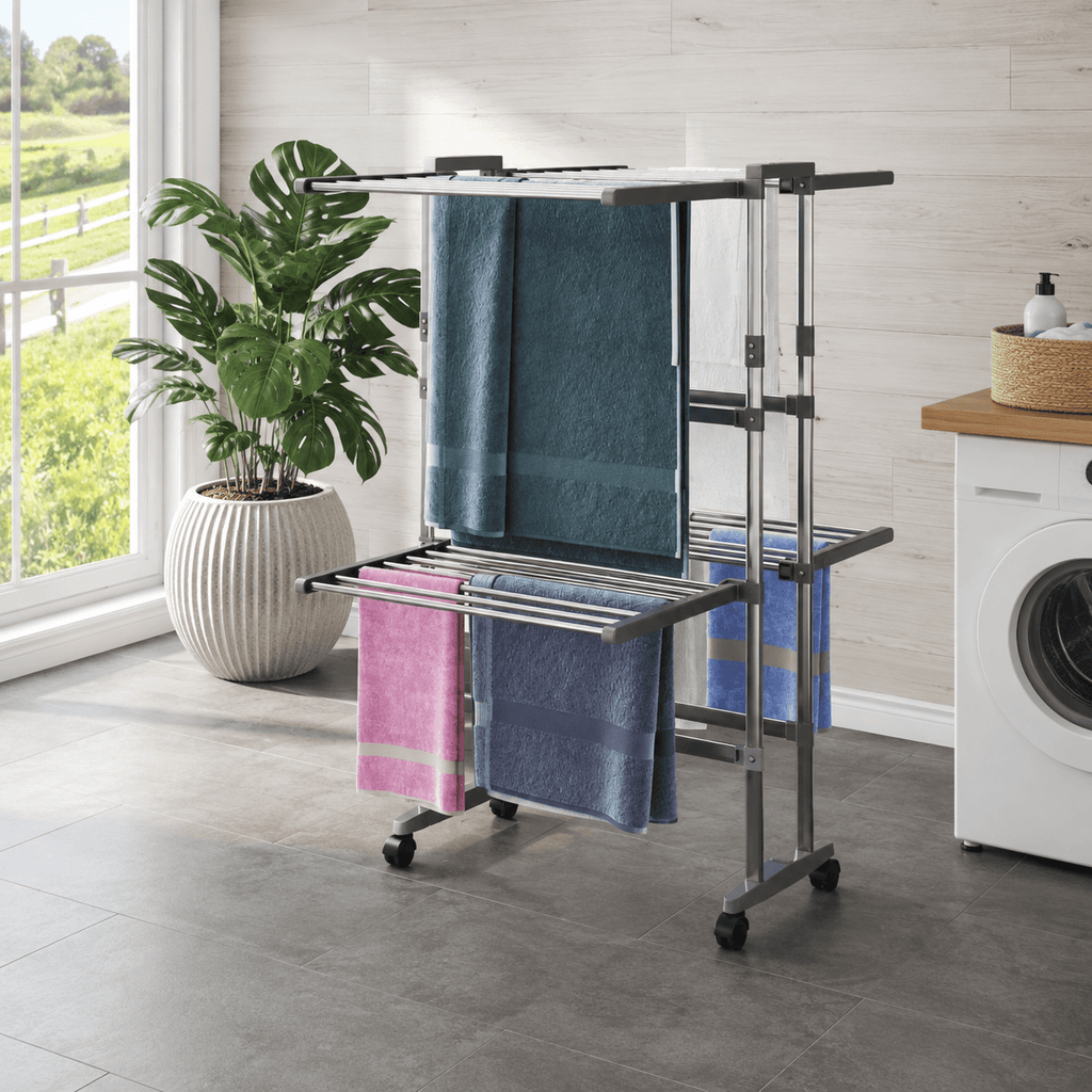 Étendoir à Linge sur Roulettes Aluminium Pliable