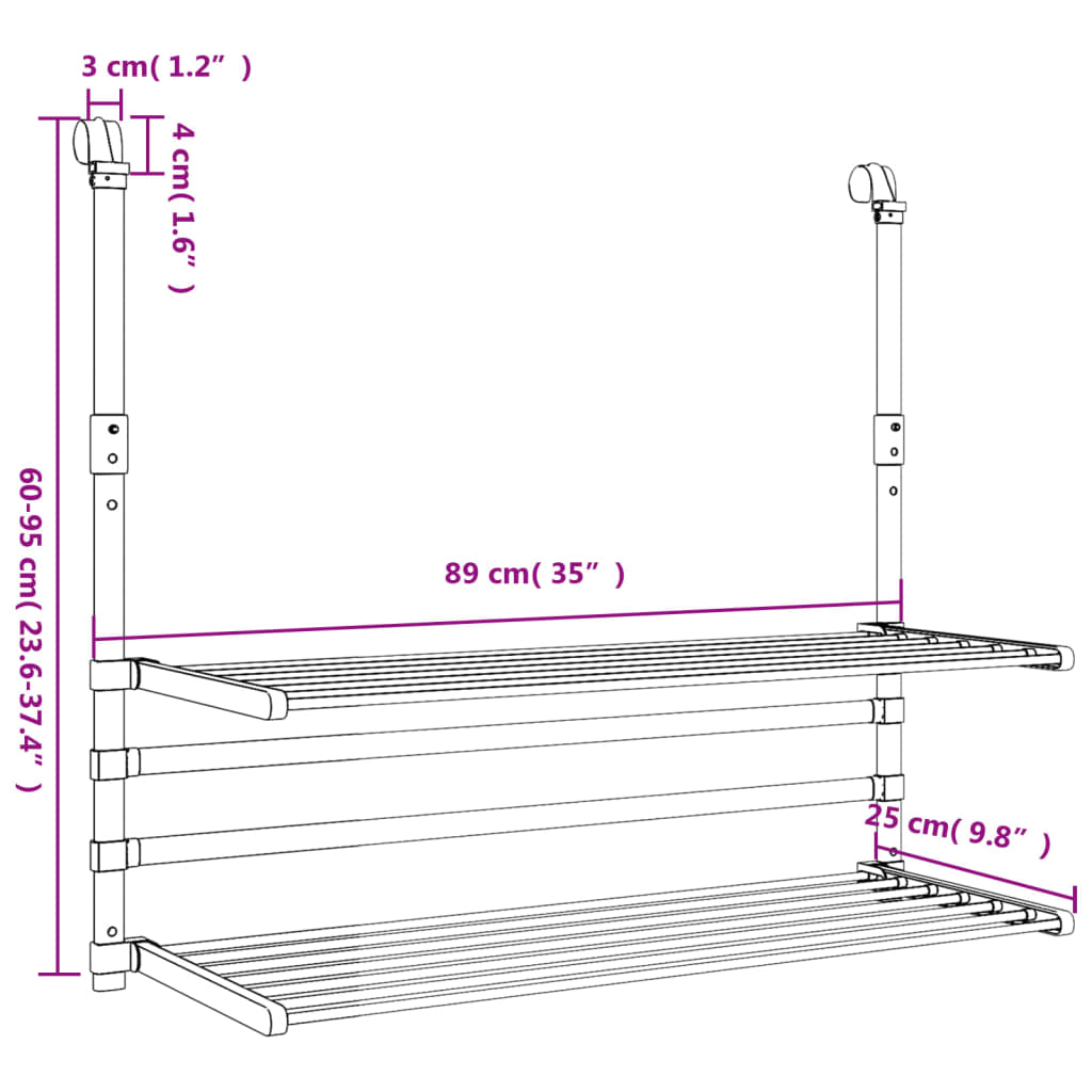 Étendoir à Linge pour Balcon Aluminium Rétractable Pliable