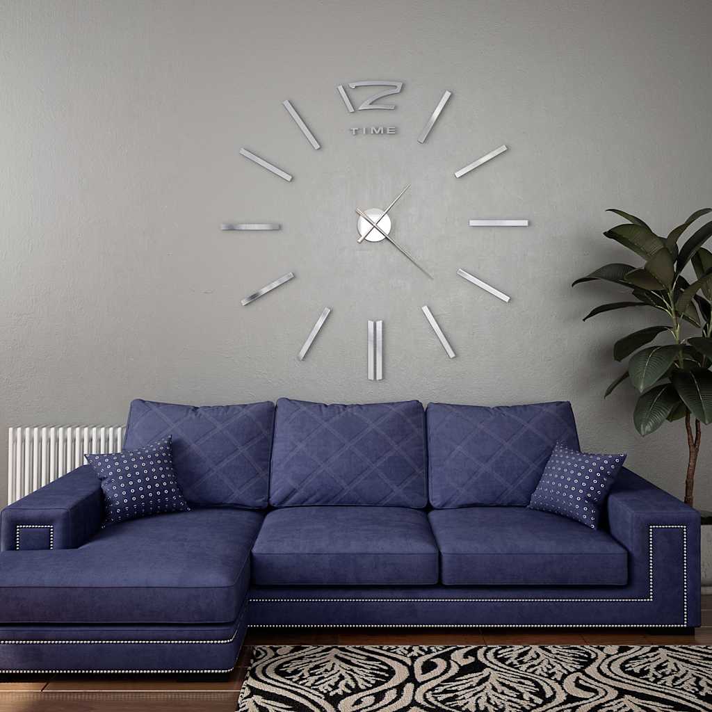 Horloge murale 3D XXL 100 cm - Design moderne argenté