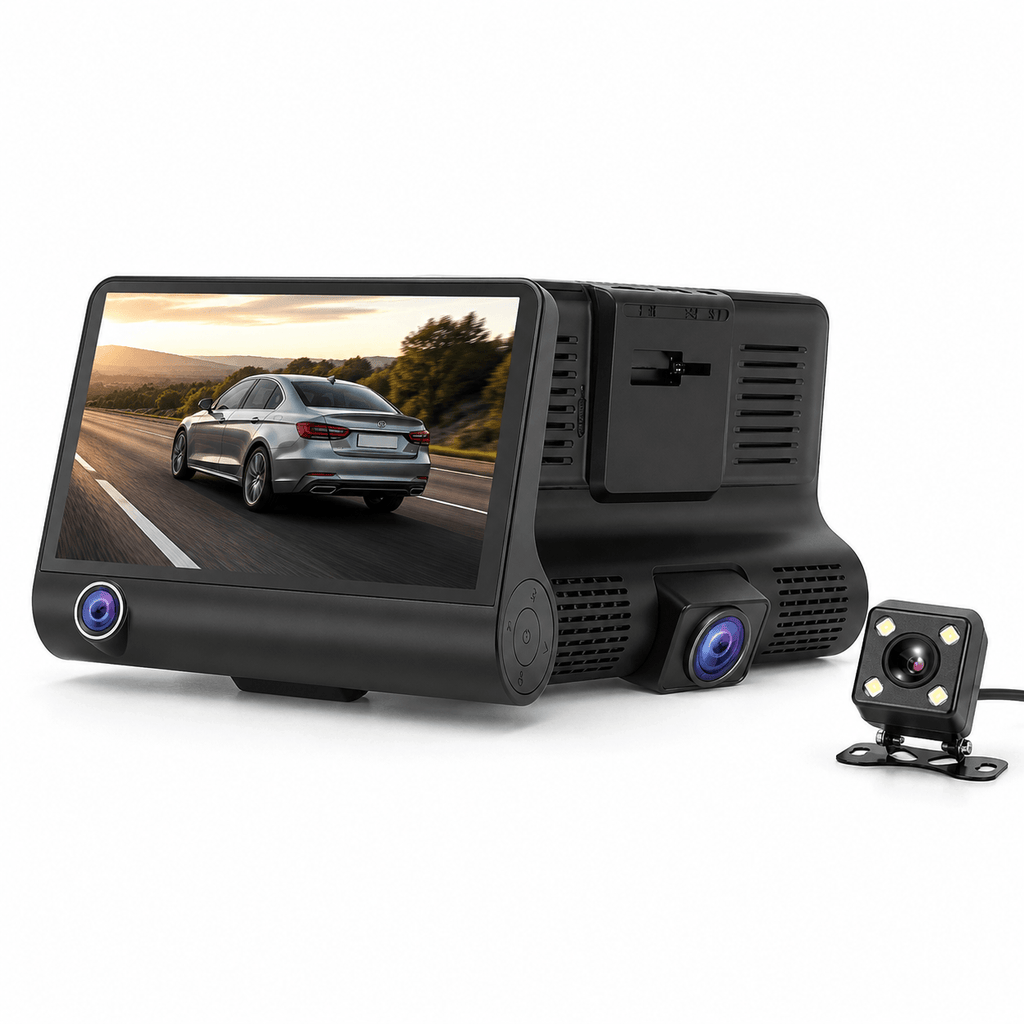 Dashcam Voiture 3 Caméras Avant Intérieur Arrière HD