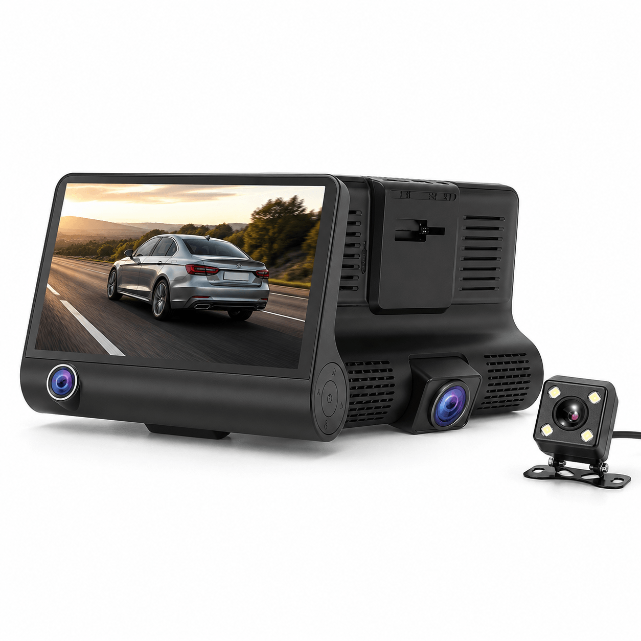 Dashcam Voiture 3 Caméras Avant Intérieur Arrière HD