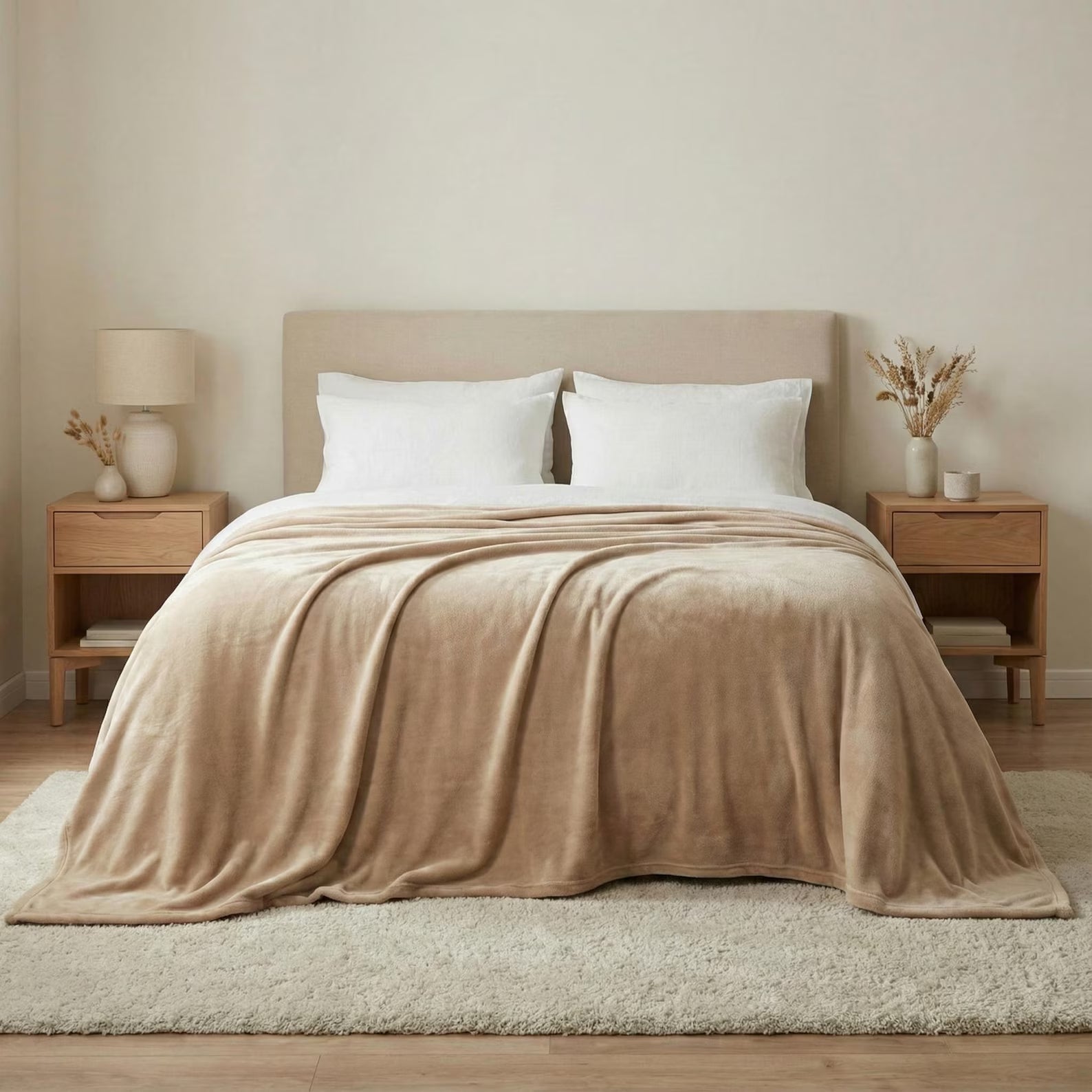 Grand Plaid Jeté de Lit XXL Beige en Polaire | 240x270 cm