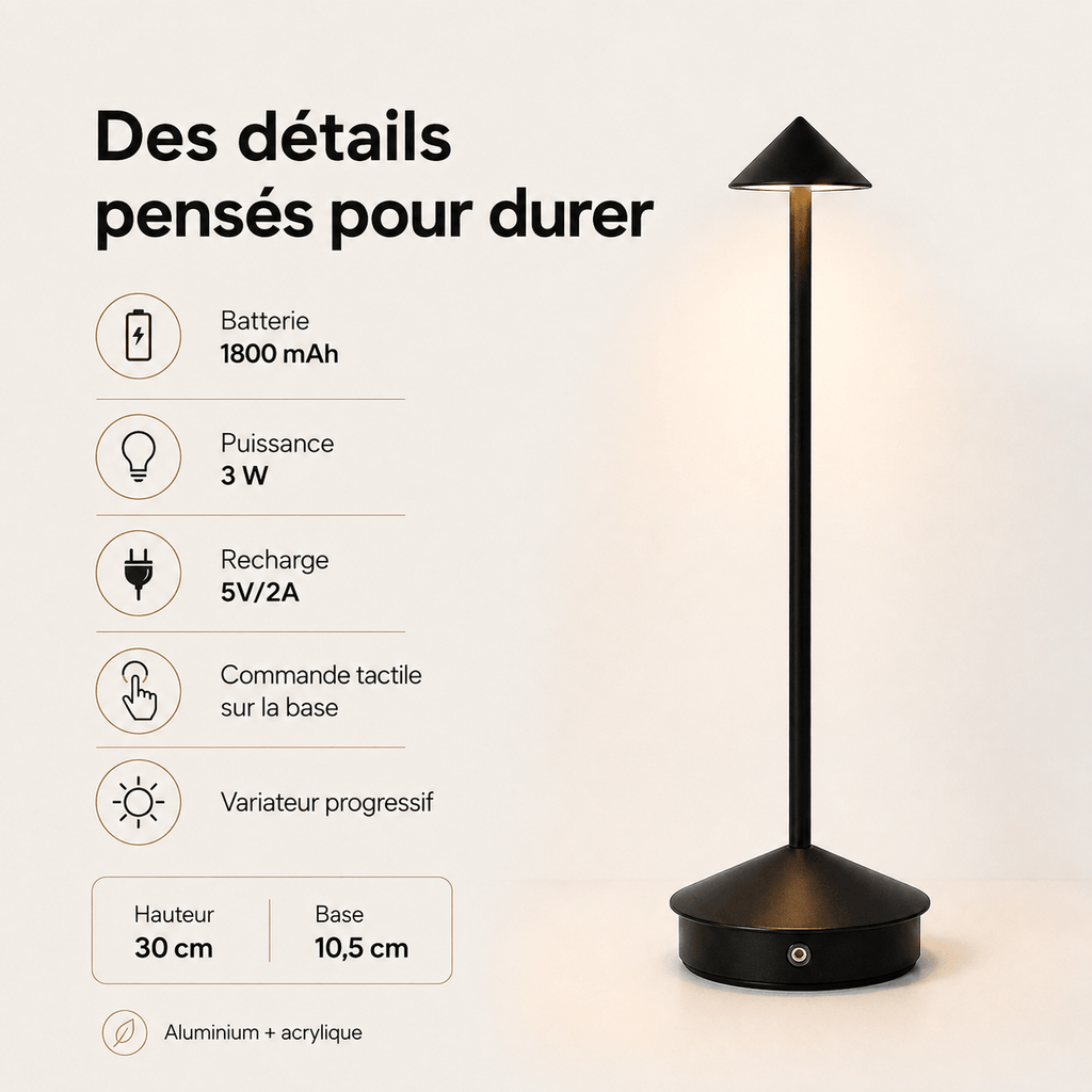 Lampe de Table LED Sans Fil Rechargeable Tactile Aluminium