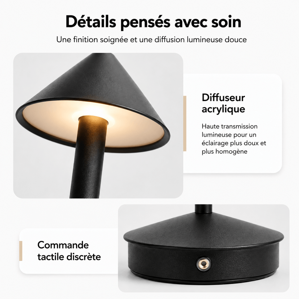 Lampe de Table LED Sans Fil Rechargeable Tactile Aluminium