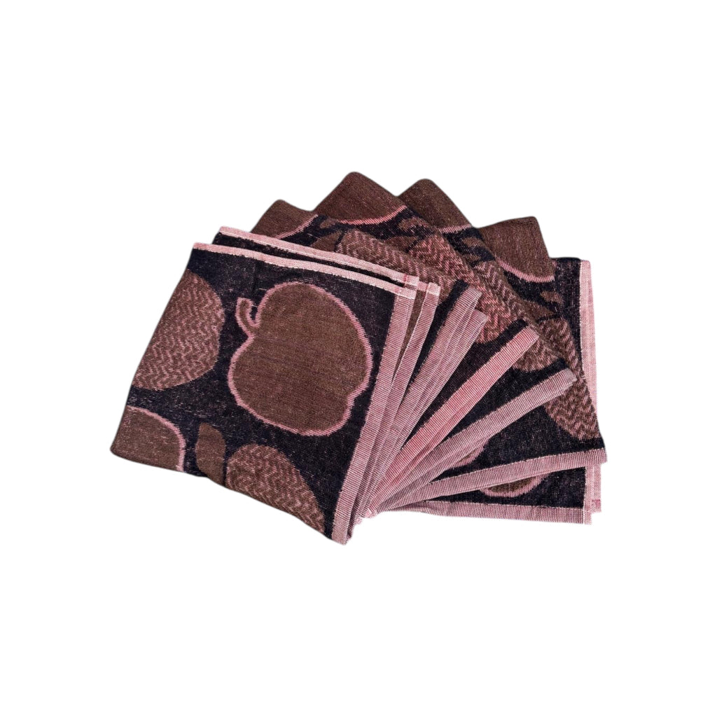 Lot De 6 Torchons De Cuisine En Jacquard Portugais Motif Pommes Rose Et Marron 50×50cm