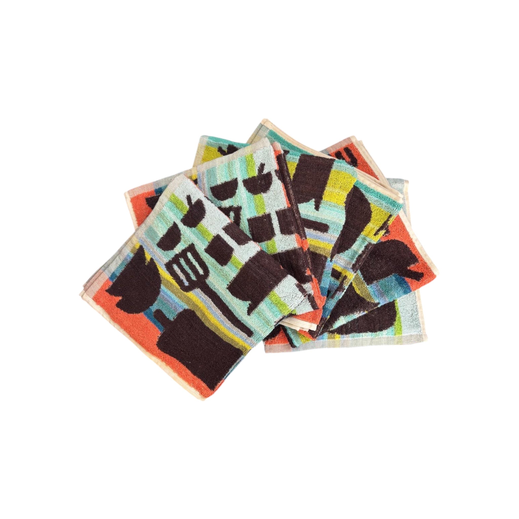 Lot De 6 Torchons De Cuisine En Jacquard Portugais Motif Vaisselle Multicolore 50×50cm