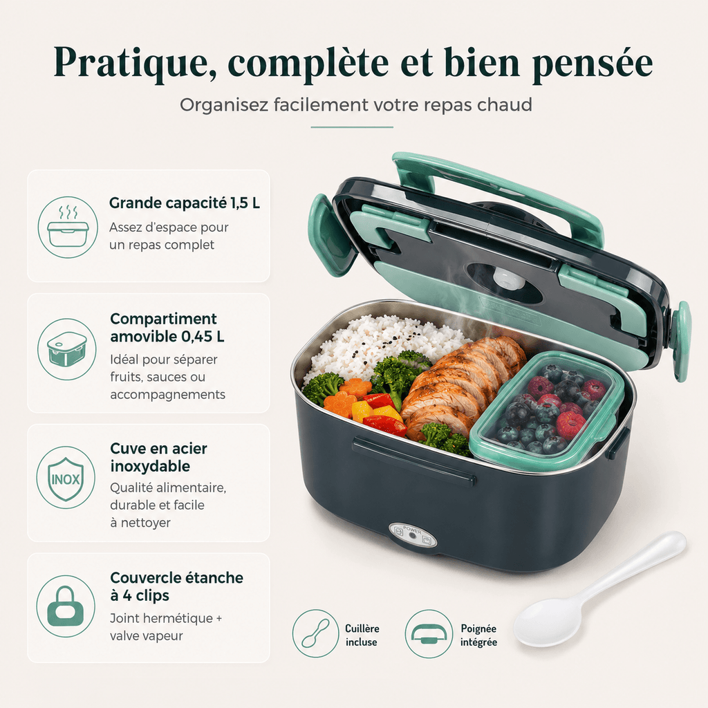 Lunch Box Chauffante Électrique 1,5L - Secteur & Voiture