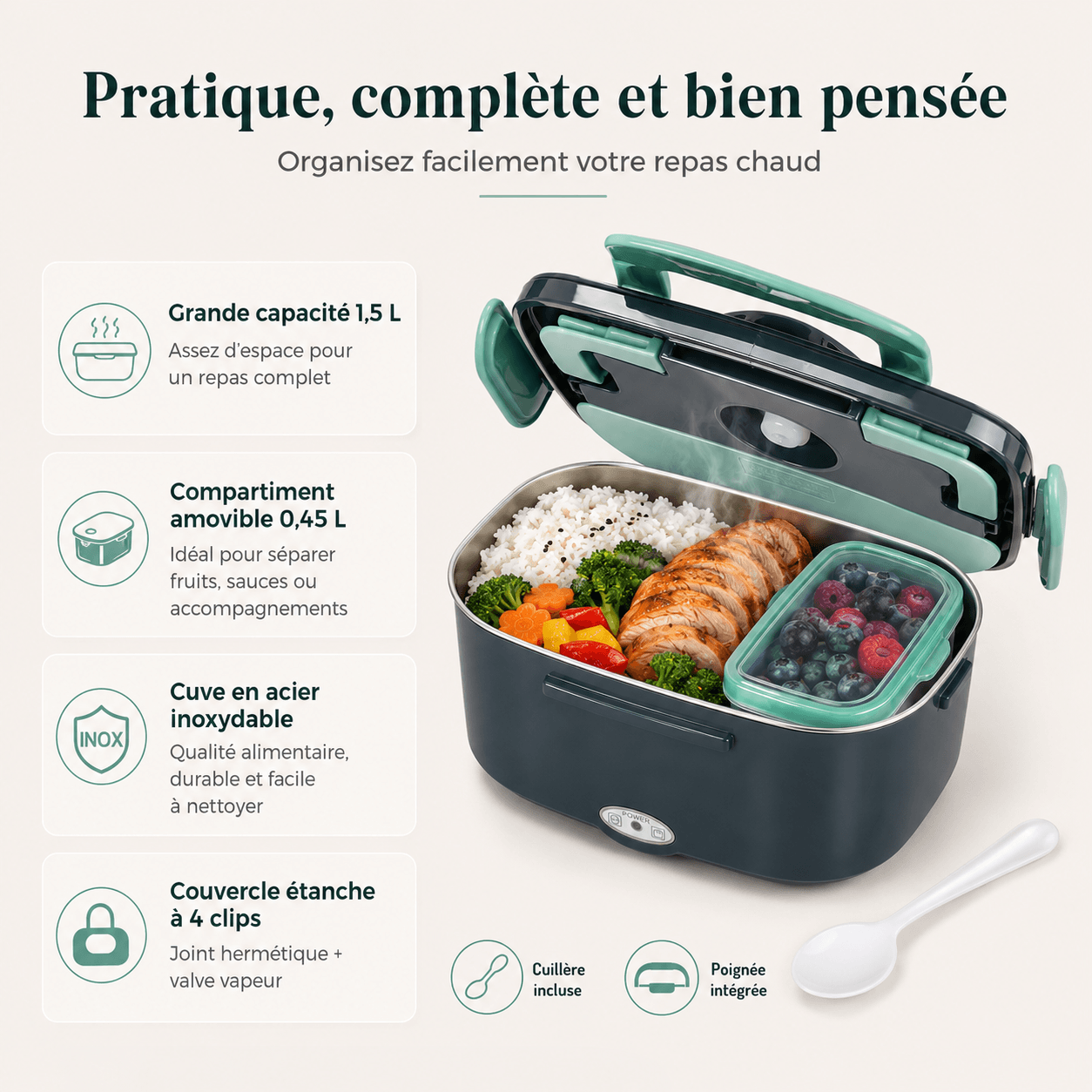 Lunch Box Chauffante Électrique 1,5L - Secteur & Voiture